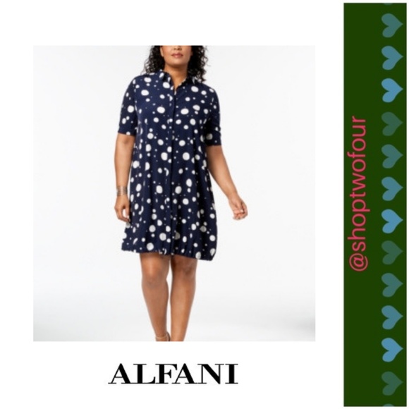 Alfani Dresses & Skirts - Alfani Plus Size Bungee-Hem Navy Shirtdress NWT